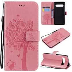 Embossing Butterfly Tree Leather Wallet Case for Samsung Galaxy S10 5G (6.7 inch) - Pink