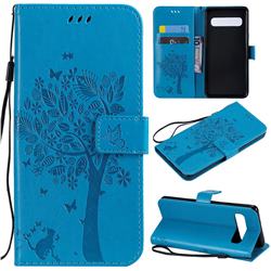 Embossing Butterfly Tree Leather Wallet Case for Samsung Galaxy S10 5G (6.7 inch) - Blue