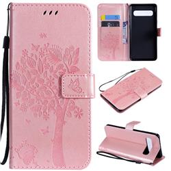 Embossing Butterfly Tree Leather Wallet Case for Samsung Galaxy S10 5G (6.7 inch) - Rose Pink