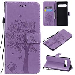 Embossing Butterfly Tree Leather Wallet Case for Samsung Galaxy S10 5G (6.7 inch) - Violet