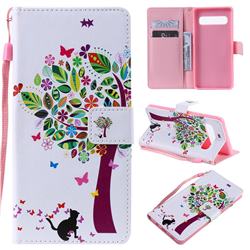 Cat and Tree PU Leather Wallet Case for Samsung Galaxy S10 5G (6.7 inch)