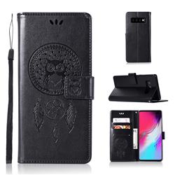 Intricate Embossing Owl Campanula Leather Wallet Case for Samsung Galaxy S10 5G (6.7 inch) - Black