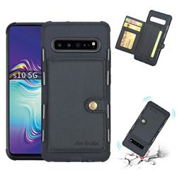 Brush Multi-function Leather Phone Case for Samsung Galaxy S10 5G (6.7 inch) - Black