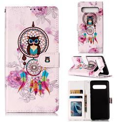 Wind Chimes Owl 3D Relief Oil PU Leather Wallet Case for Samsung Galaxy S10 5G (6.7 inch)