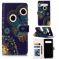 Folk Owl 3D Relief Oil PU Leather Wallet Case for Samsung Galaxy S10 5G (6.7 inch)