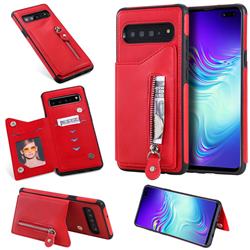 Retro Buckle Zipper Anti-fall Leather Phone Back Cover for Samsung Galaxy S10 5G (6.7 inch) - Red