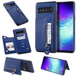 Retro Buckle Zipper Anti-fall Leather Phone Back Cover for Samsung Galaxy S10 5G (6.7 inch) - Blue