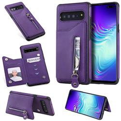 Retro Buckle Zipper Anti-fall Leather Phone Back Cover for Samsung Galaxy S10 5G (6.7 inch) - Purple