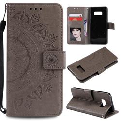 Intricate Embossing Datura Leather Wallet Case for Samsung Galaxy S10 5G (6.7 inch) - Gray