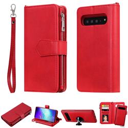 Retro Luxury Multifunction Zipper Leather Phone Wallet for Samsung Galaxy S10 5G (6.7 inch) - Red