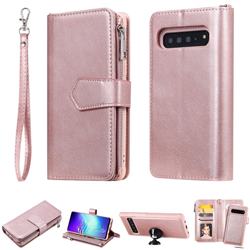 Retro Luxury Multifunction Zipper Leather Phone Wallet for Samsung Galaxy S10 5G (6.7 inch) - Rose Gold