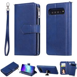 Retro Luxury Multifunction Zipper Leather Phone Wallet for Samsung Galaxy S10 5G (6.7 inch) - Blue