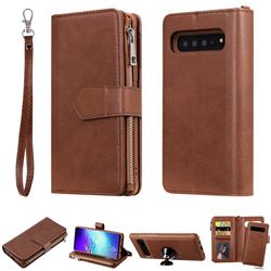 Retro Luxury Multifunction Zipper Leather Phone Wallet for Samsung Galaxy S10 5G (6.7 inch) - Brown