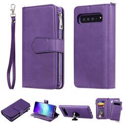 Retro Luxury Multifunction Zipper Leather Phone Wallet for Samsung Galaxy S10 5G (6.7 inch) - Purple