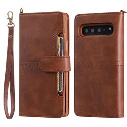 Retro Multi-functional Detachable Leather Wallet Phone Case for Samsung Galaxy S10 5G (6.7 inch) - Coffee
