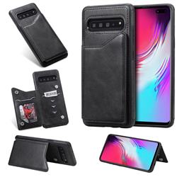Luxury Multifunction Magnetic Card Slots Stand Calf Leather Phone Back Cover for Samsung Galaxy S10 5G (6.7 inch) - Black