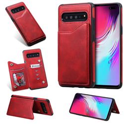 Luxury Multifunction Magnetic Card Slots Stand Calf Leather Phone Back Cover for Samsung Galaxy S10 5G (6.7 inch) - Red