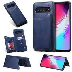 Luxury Multifunction Magnetic Card Slots Stand Calf Leather Phone Back Cover for Samsung Galaxy S10 5G (6.7 inch) - Blue