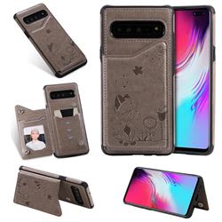 Luxury Bee and Cat Multifunction Magnetic Card Slots Stand Leather Back Cover for Samsung Galaxy S10 5G (6.7 inch) - Black