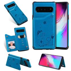 Luxury Bee and Cat Multifunction Magnetic Card Slots Stand Leather Back Cover for Samsung Galaxy S10 5G (6.7 inch) - Blue