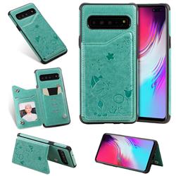 Luxury Bee and Cat Multifunction Magnetic Card Slots Stand Leather Back Cover for Samsung Galaxy S10 5G (6.7 inch) - Green