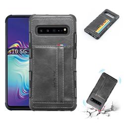 Luxury Shatter-resistant Leather Coated Card Phone Case for Samsung Galaxy S10 5G (6.7 inch) - Gray