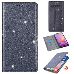 Ultra Slim Glitter Powder Magnetic Automatic Suction Leather Wallet Case for Samsung Galaxy S10 5G (6.7 inch) - Gray