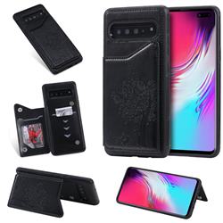 Luxury R61 Tree Cat Magnetic Stand Card Leather Phone Case for Samsung Galaxy S10 5G (6.7 inch) - Black