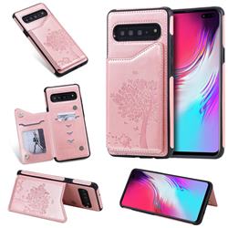 Luxury R61 Tree Cat Magnetic Stand Card Leather Phone Case for Samsung Galaxy S10 5G (6.7 inch) - Rose Gold