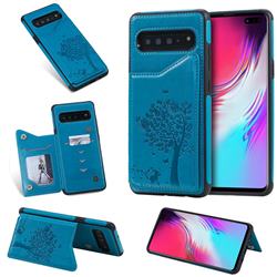 Luxury R61 Tree Cat Magnetic Stand Card Leather Phone Case for Samsung Galaxy S10 5G (6.7 inch) - Blue