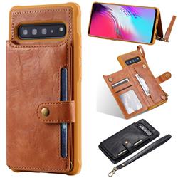 Retro Aristocratic Demeanor Anti-fall Leather Phone Back Cover for Samsung Galaxy S10 5G (6.7 inch) - Brown