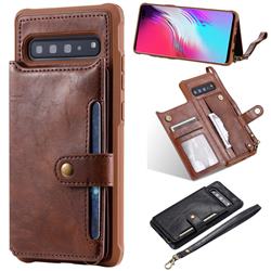 Retro Aristocratic Demeanor Anti-fall Leather Phone Back Cover for Samsung Galaxy S10 5G (6.7 inch) - Coffee
