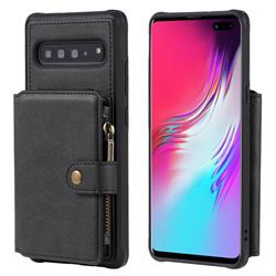 Retro Luxury Multifunction Zipper Leather Phone Back Cover for Samsung Galaxy S10 5G (6.7 inch) - Black