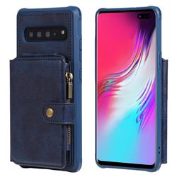 Retro Luxury Multifunction Zipper Leather Phone Back Cover for Samsung Galaxy S10 5G (6.7 inch) - Blue