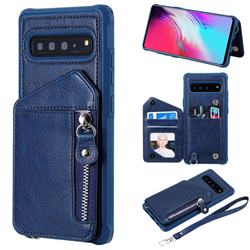 Classic Luxury Buckle Zipper Anti-fall Leather Phone Back Cover for Samsung Galaxy S10 5G (6.7 inch) - Blue