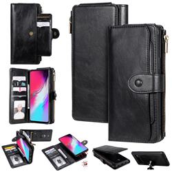 Retro Multifunction Zipper Magnetic Separable Leather Phone Case Cover for Samsung Galaxy S10 5G (6.7 inch) - Black