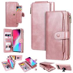 Retro Multifunction Zipper Magnetic Separable Leather Phone Case Cover for Samsung Galaxy S10 5G (6.7 inch) - Rose Gold