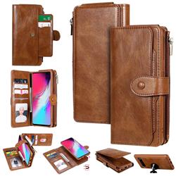 Retro Multifunction Zipper Magnetic Separable Leather Phone Case Cover for Samsung Galaxy S10 5G (6.7 inch) - Brown