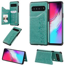 Yikatu Luxury Cute Cats Multifunction Magnetic Card Slots Stand Leather Back Cover for Samsung Galaxy S10 5G (6.7 inch) - Green