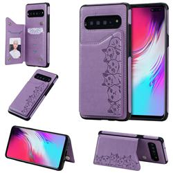 Yikatu Luxury Cute Cats Multifunction Magnetic Card Slots Stand Leather Back Cover for Samsung Galaxy S10 5G (6.7 inch) - Purple