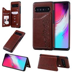 Yikatu Luxury Cute Cats Multifunction Magnetic Card Slots Stand Leather Back Cover for Samsung Galaxy S10 5G (6.7 inch) - Brown