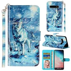 Snow Wolf 3D Leather Phone Holster Wallet Case for Samsung Galaxy S10 5G (6.7 inch)