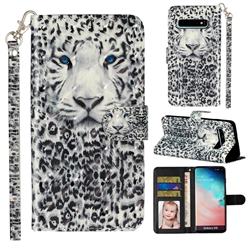 White Leopard 3D Leather Phone Holster Wallet Case for Samsung Galaxy S10 5G (6.7 inch)
