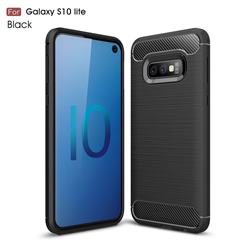 Luxury Carbon Fiber Brushed Wire Drawing Silicone TPU Back Cover for Samsung Galaxy S10e(5.8 inch) - Black