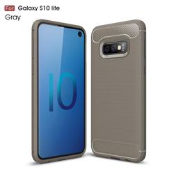 Luxury Carbon Fiber Brushed Wire Drawing Silicone TPU Back Cover for Samsung Galaxy S10e(5.8 inch) - Gray