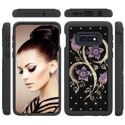 Peacock Flower Studded Rhinestone Bling Diamond Shock Absorbing Hybrid Defender Rugged Phone Case Cover for Samsung Galaxy S10e (5.8 inch)