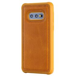Luxury Shatter-resistant Leather Coated Phone Back Cover for Samsung Galaxy S10e (5.8 inch) - Brown