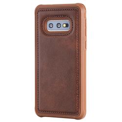 Luxury Shatter-resistant Leather Coated Phone Back Cover for Samsung Galaxy S10e (5.8 inch) - Coffee