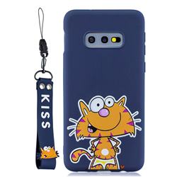 Blue Cute Cat Soft Kiss Candy Hand Strap Silicone Case for Samsung Galaxy S10e (5.8 inch)
