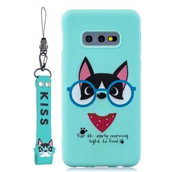 Green Glasses Dog Soft Kiss Candy Hand Strap Silicone Case for Samsung Galaxy S10e (5.8 inch)